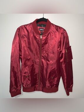 Carbon Red Satin Bomber Jacket